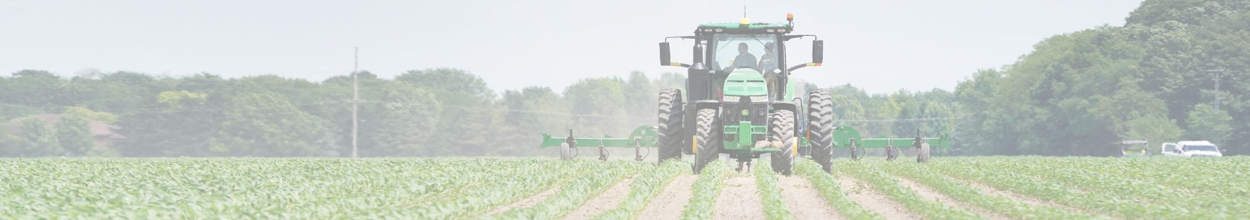 Tractor spraying crops in a field
